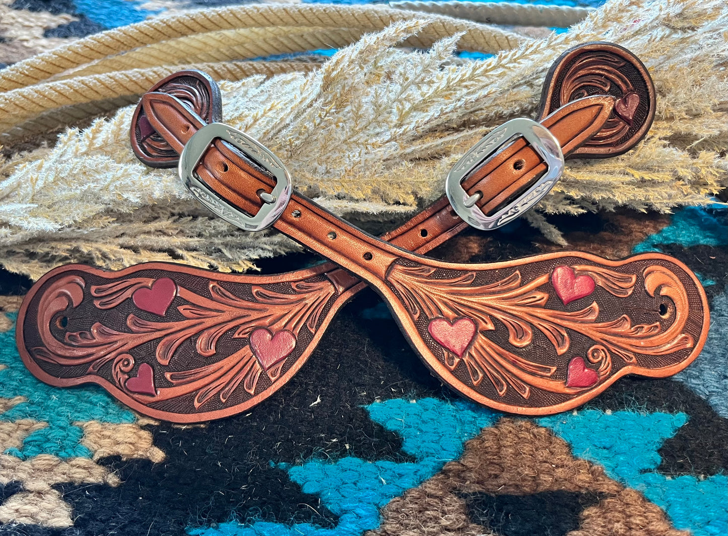 Ladies Spur Straps - Hearts and Vines