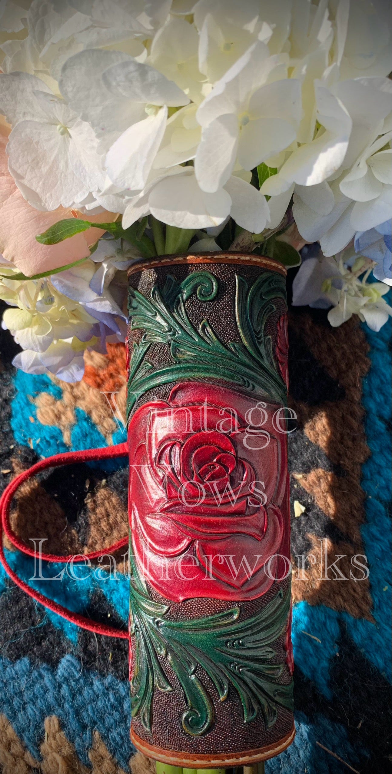 Red Flowers and Green Vine Bouquet Wrap