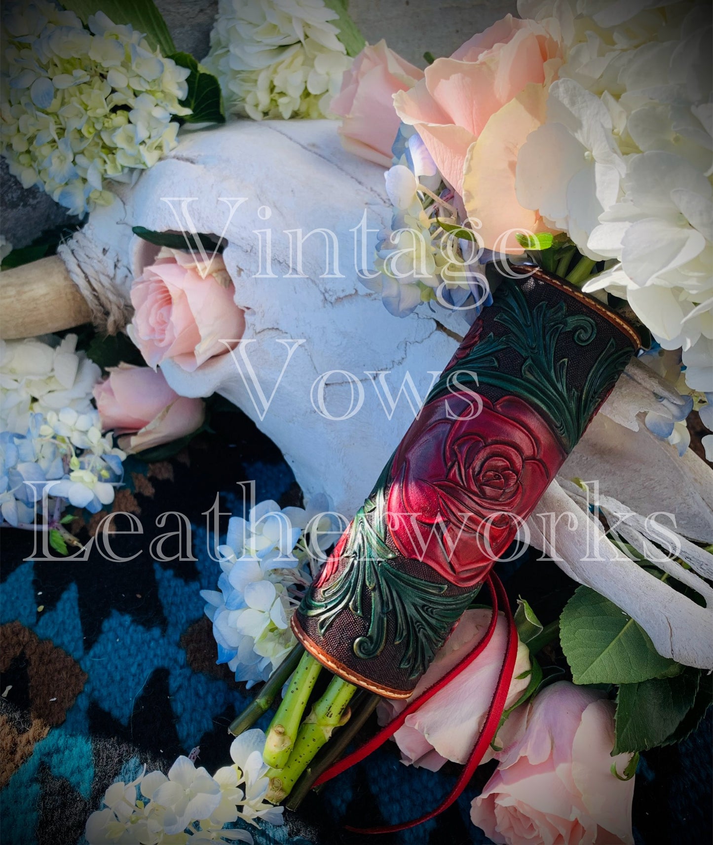 Red Flowers and Green Vine Bouquet Wrap